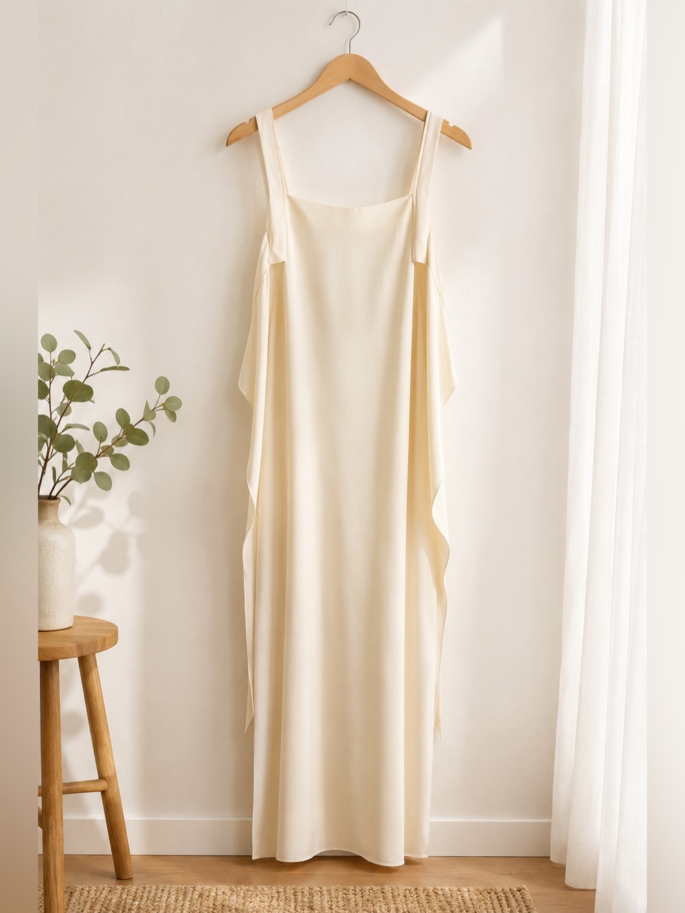 Helmut Lang Ivory Draped Midi Dress Size M Italian Fabric Minimalist